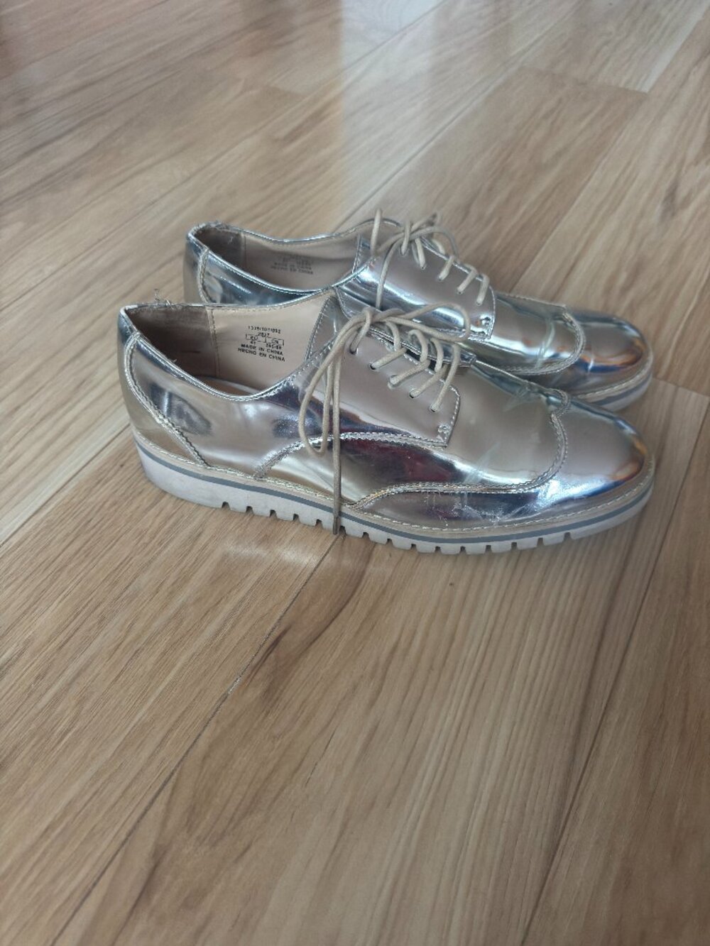 Zara Metallic Silver Lace-Up Platform Oxford - EU 41